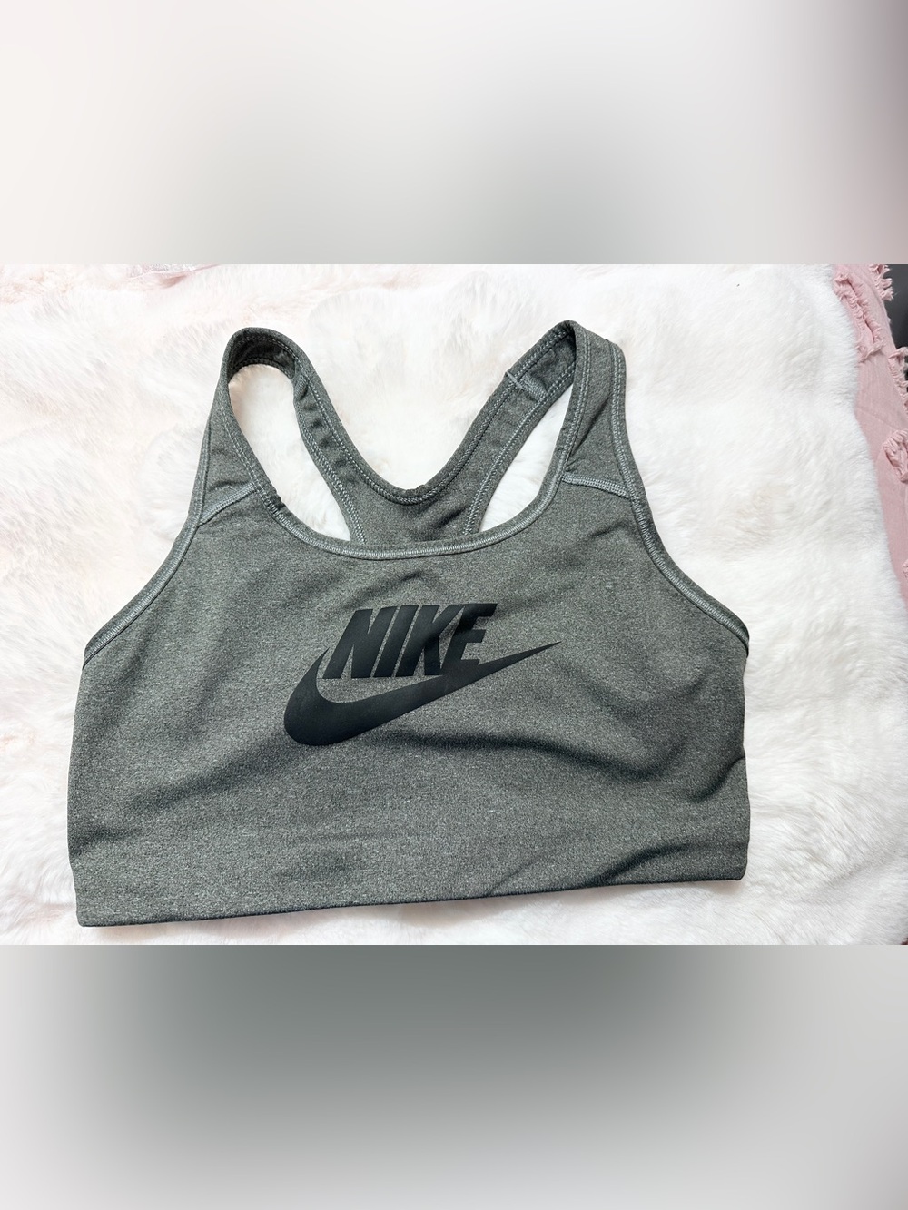 Nike Gray Racerback Sports Bra with Black Swoosh